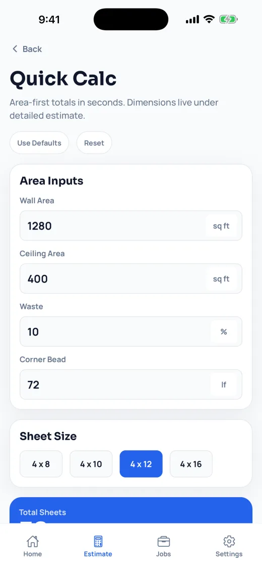 BoardCount Quick Calc input screen